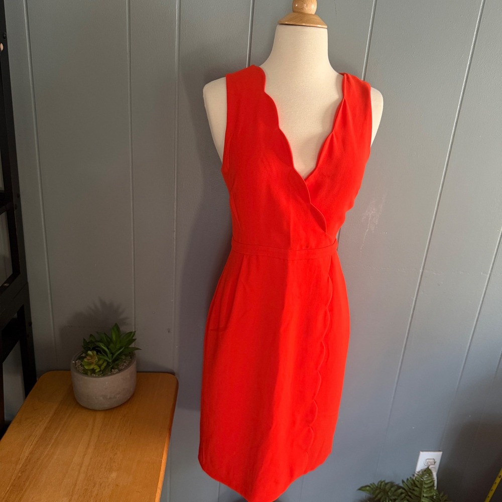 J.Crew NWT 4 Scalloped Sheath Dress Tomato Red Crepe Cocktail Office Corp Core